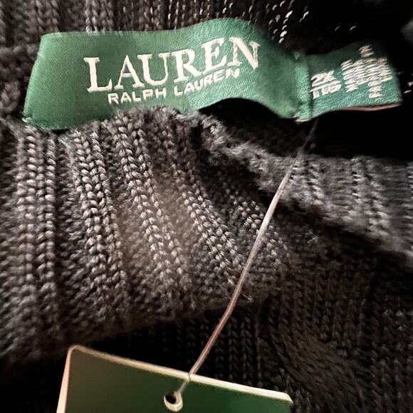 Lauren Ralph Lauren Metallic Stripe Cable Knit Sweater 2X Black Boatneck NWT - Picture 7 of 10